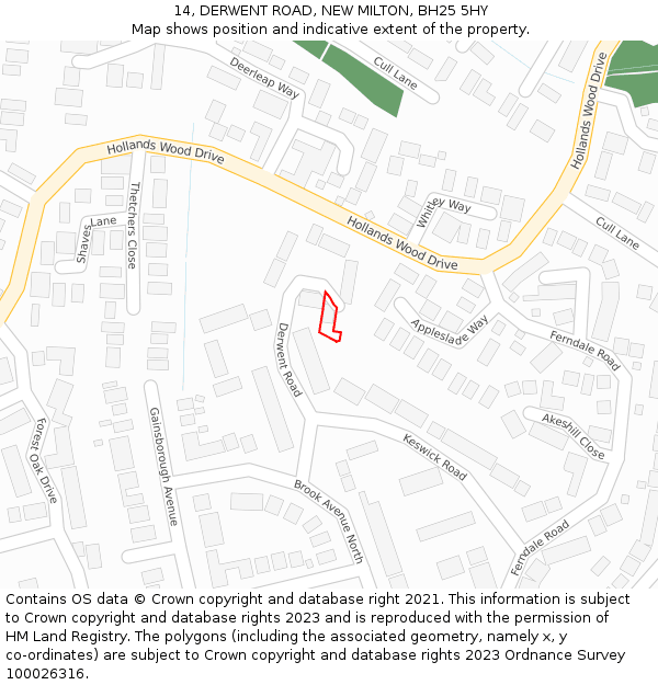 14, DERWENT ROAD, NEW MILTON, BH25 5HY: Location map and indicative extent of plot