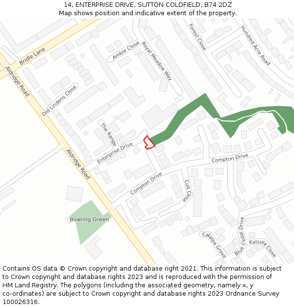 14, ENTERPRISE DRIVE, SUTTON COLDFIELD, B74 2DZ: Location map and indicative extent of plot