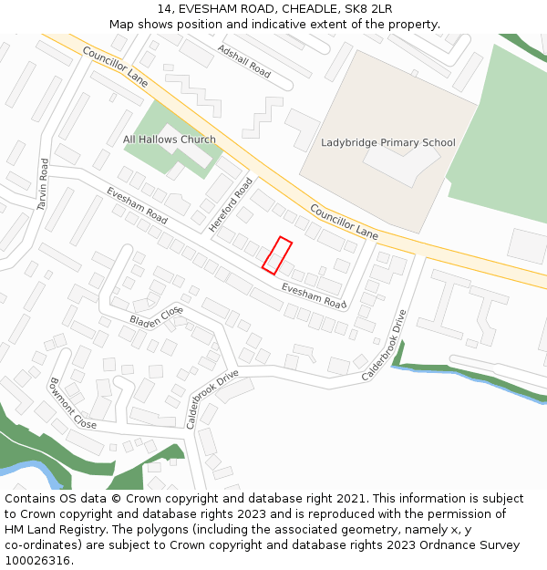 14, EVESHAM ROAD, CHEADLE, SK8 2LR: Location map and indicative extent of plot