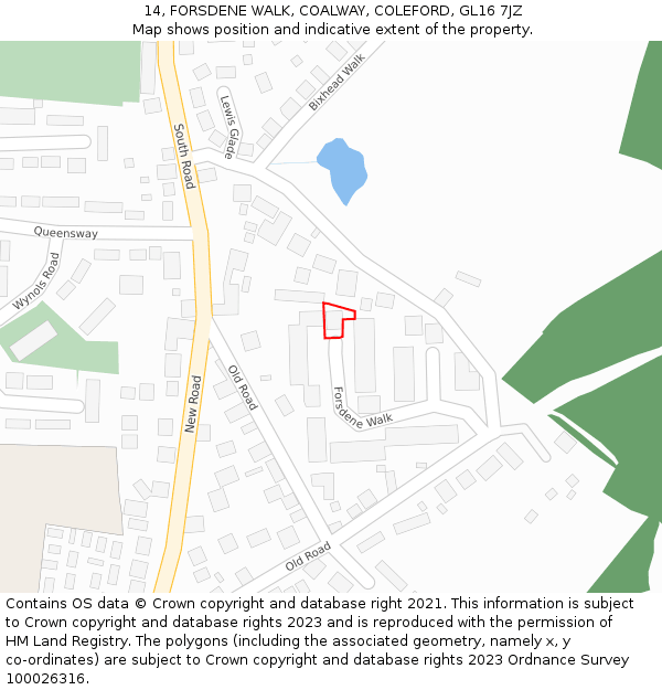 14, FORSDENE WALK, COALWAY, COLEFORD, GL16 7JZ: Location map and indicative extent of plot