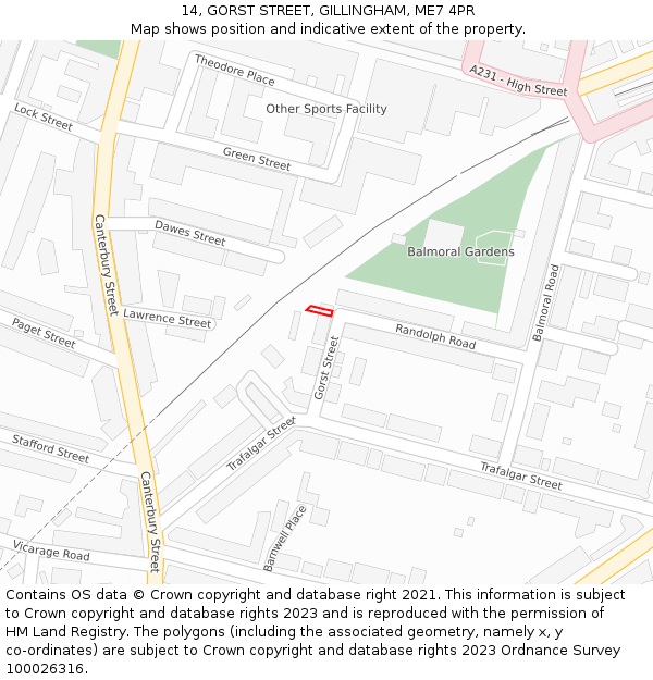 14, GORST STREET, GILLINGHAM, ME7 4PR: Location map and indicative extent of plot