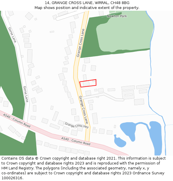 14, GRANGE CROSS LANE, WIRRAL, CH48 8BG: Location map and indicative extent of plot