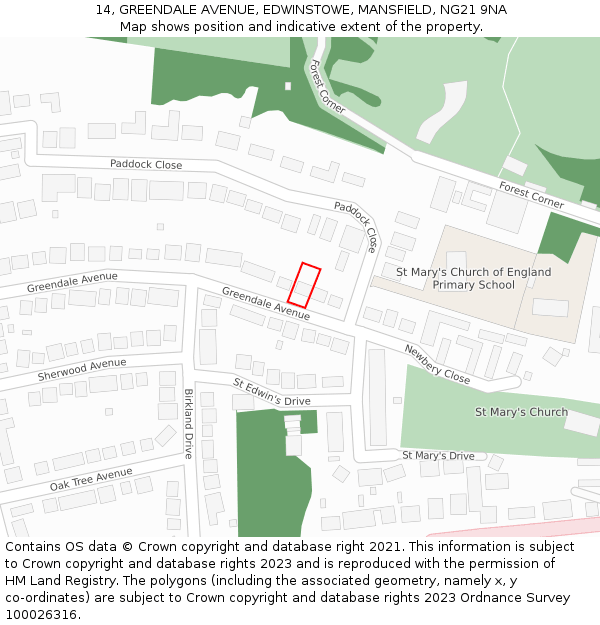 14, GREENDALE AVENUE, EDWINSTOWE, MANSFIELD, NG21 9NA: Location map and indicative extent of plot