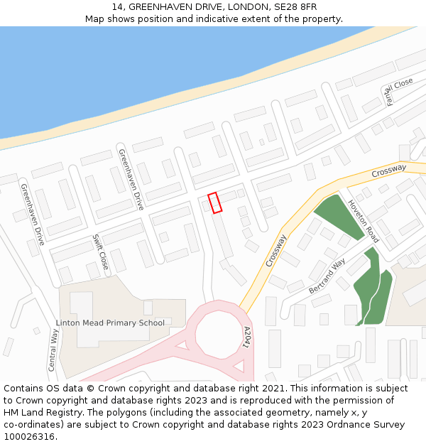 14, GREENHAVEN DRIVE, LONDON, SE28 8FR: Location map and indicative extent of plot