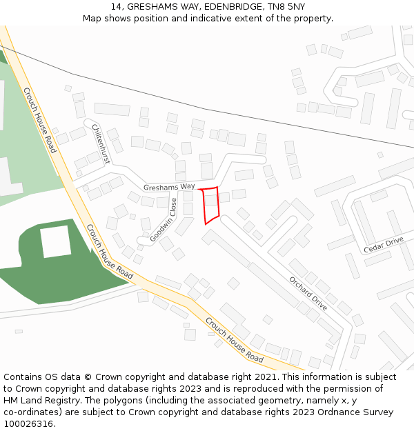 14, GRESHAMS WAY, EDENBRIDGE, TN8 5NY: Location map and indicative extent of plot