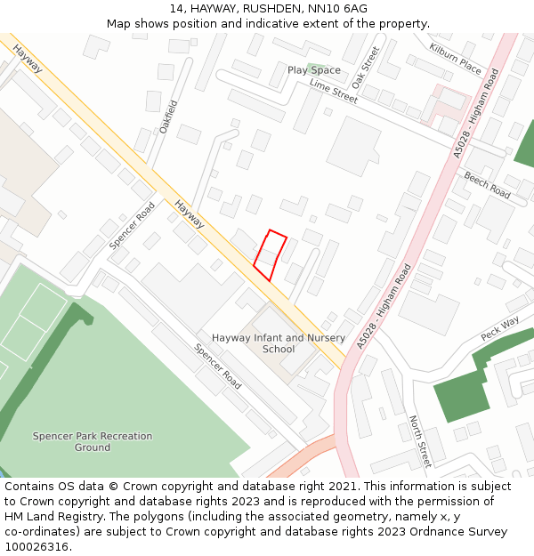 14, HAYWAY, RUSHDEN, NN10 6AG: Location map and indicative extent of plot