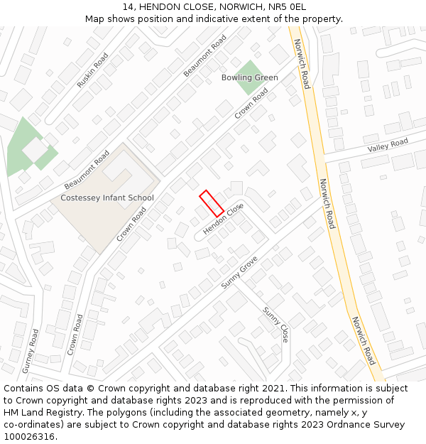 14, HENDON CLOSE, NORWICH, NR5 0EL: Location map and indicative extent of plot