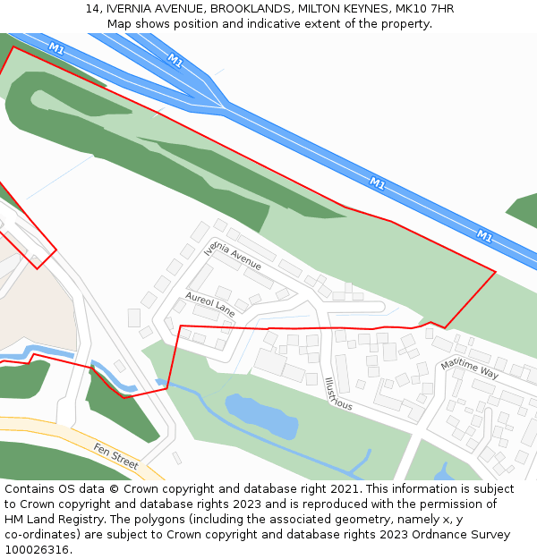 14, IVERNIA AVENUE, BROOKLANDS, MILTON KEYNES, MK10 7HR: Location map and indicative extent of plot