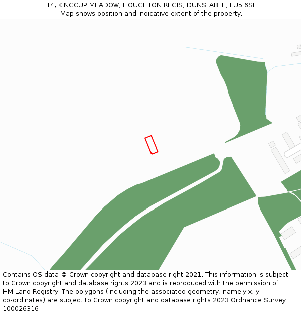 14, KINGCUP MEADOW, HOUGHTON REGIS, DUNSTABLE, LU5 6SE: Location map and indicative extent of plot