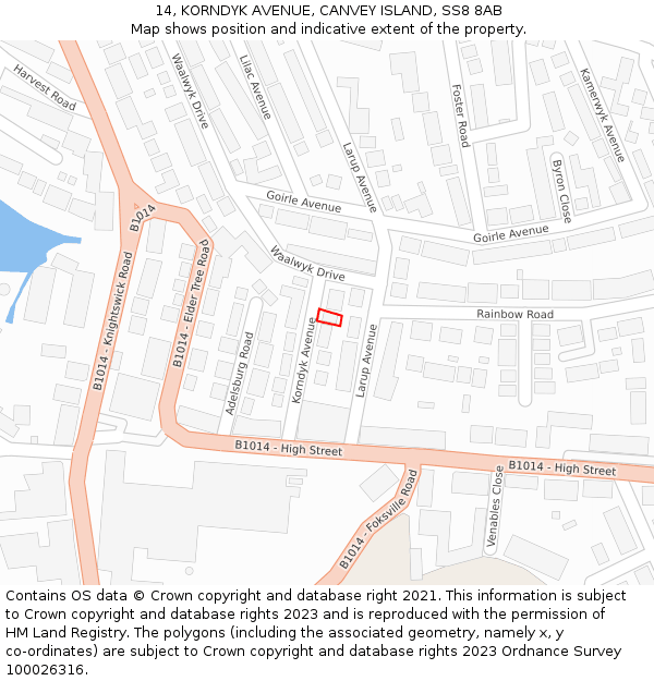 14, KORNDYK AVENUE, CANVEY ISLAND, SS8 8AB: Location map and indicative extent of plot