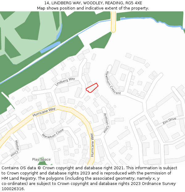 14, LINDBERG WAY, WOODLEY, READING, RG5 4XE: Location map and indicative extent of plot