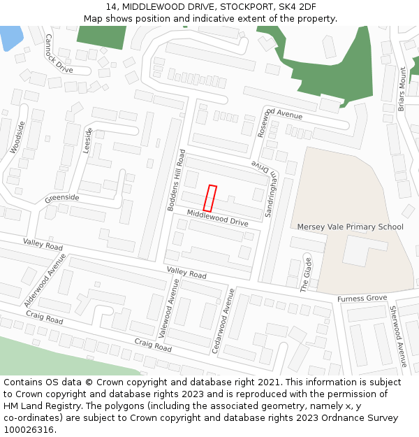 14, MIDDLEWOOD DRIVE, STOCKPORT, SK4 2DF: Location map and indicative extent of plot