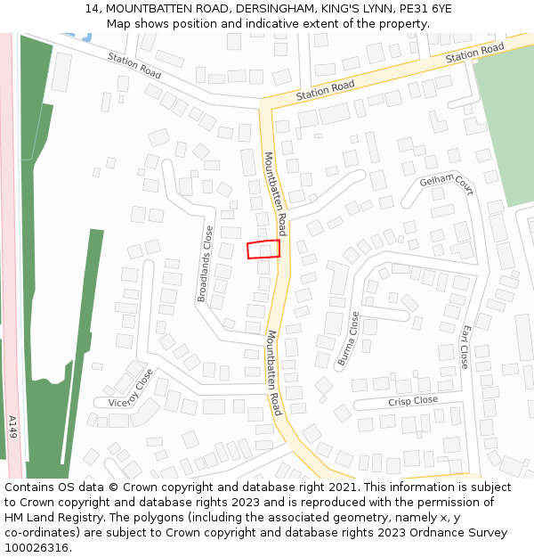 14, MOUNTBATTEN ROAD, DERSINGHAM, KING'S LYNN, PE31 6YE: Location map and indicative extent of plot