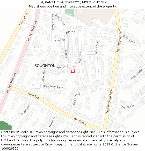 14, PANT UCHA, SYCHDYN, MOLD, CH7 6EX: Location map and indicative extent of plot