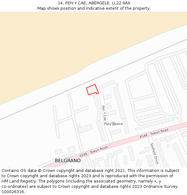 14, PEN Y CAE, ABERGELE, LL22 9AX: Location map and indicative extent of plot