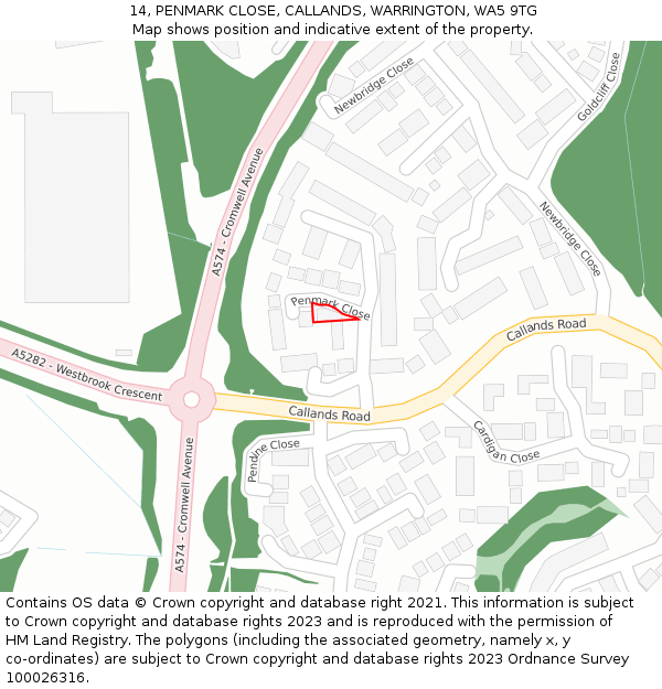 14, PENMARK CLOSE, CALLANDS, WARRINGTON, WA5 9TG: Location map and indicative extent of plot