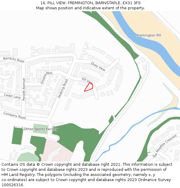 14, PILL VIEW, FREMINGTON, BARNSTAPLE, EX31 3FS: Location map and indicative extent of plot