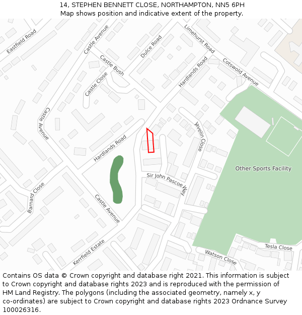 14, STEPHEN BENNETT CLOSE, NORTHAMPTON, NN5 6PH: Location map and indicative extent of plot