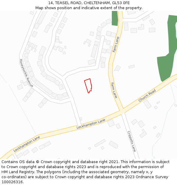 14, TEASEL ROAD, CHELTENHAM, GL53 0FE: Location map and indicative extent of plot