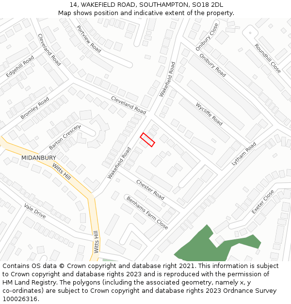 14, WAKEFIELD ROAD, SOUTHAMPTON, SO18 2DL: Location map and indicative extent of plot