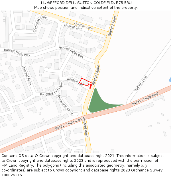 14, WEEFORD DELL, SUTTON COLDFIELD, B75 5RU: Location map and indicative extent of plot