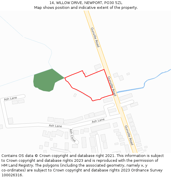 14, WILLOW DRIVE, NEWPORT, PO30 5ZL: Location map and indicative extent of plot