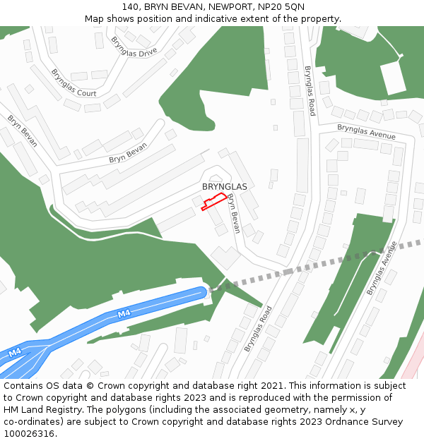 140, BRYN BEVAN, NEWPORT, NP20 5QN: Location map and indicative extent of plot