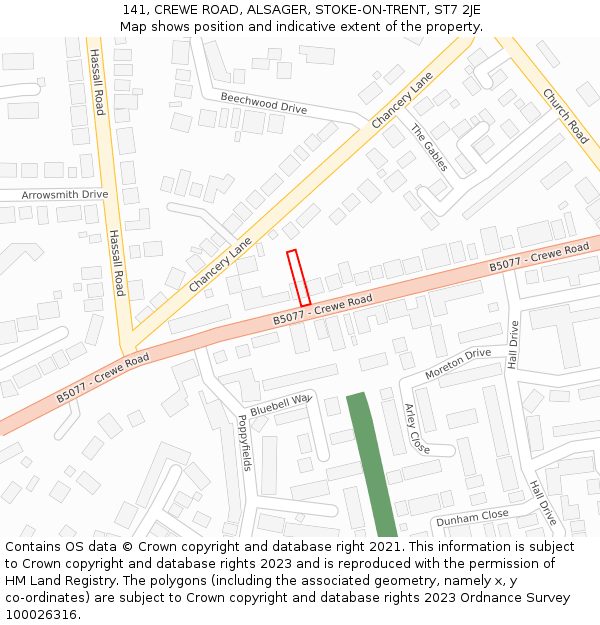 141, CREWE ROAD, ALSAGER, STOKE-ON-TRENT, ST7 2JE: Location map and indicative extent of plot