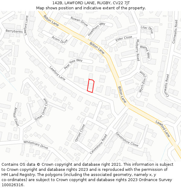 142B, LAWFORD LANE, RUGBY, CV22 7JT: Location map and indicative extent of plot