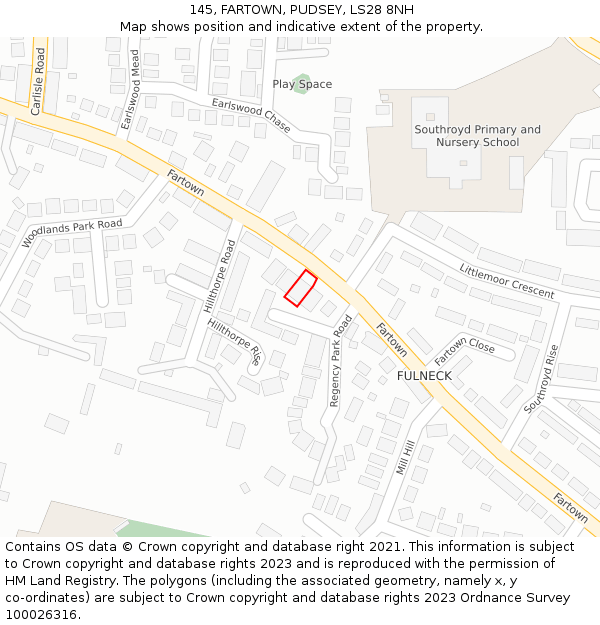 145, FARTOWN, PUDSEY, LS28 8NH: Location map and indicative extent of plot