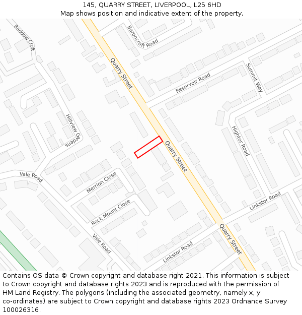 145, QUARRY STREET, LIVERPOOL, L25 6HD: Location map and indicative extent of plot