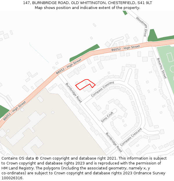 147, BURNBRIDGE ROAD, OLD WHITTINGTON, CHESTERFIELD, S41 9LT: Location map and indicative extent of plot