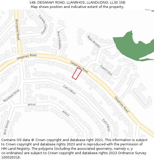 148, DEGANWY ROAD, LLANRHOS, LLANDUDNO, LL30 1NE: Location map and indicative extent of plot