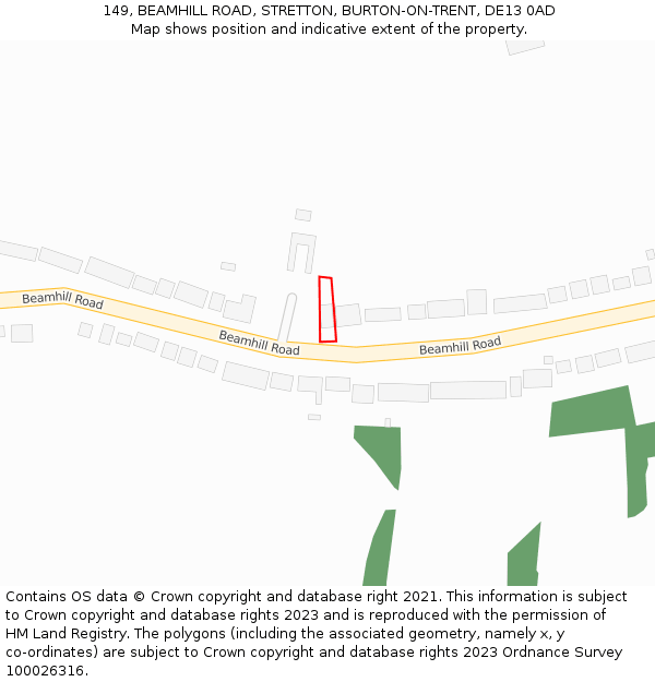 149, BEAMHILL ROAD, STRETTON, BURTON-ON-TRENT, DE13 0AD: Location map and indicative extent of plot