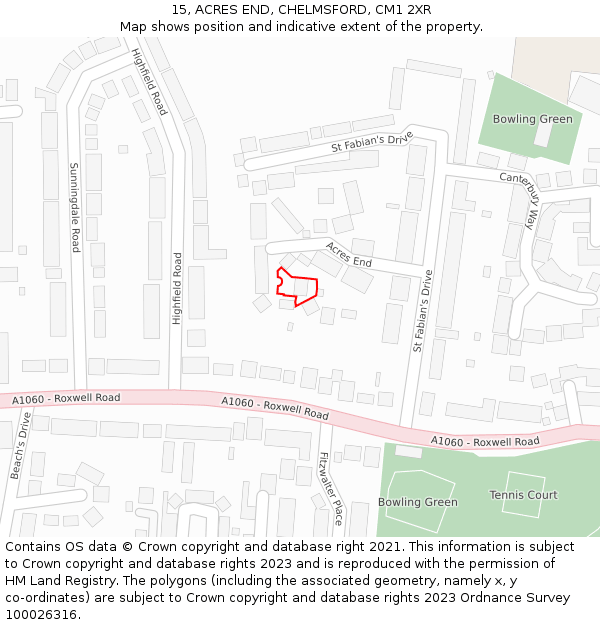 15, ACRES END, CHELMSFORD, CM1 2XR: Location map and indicative extent of plot