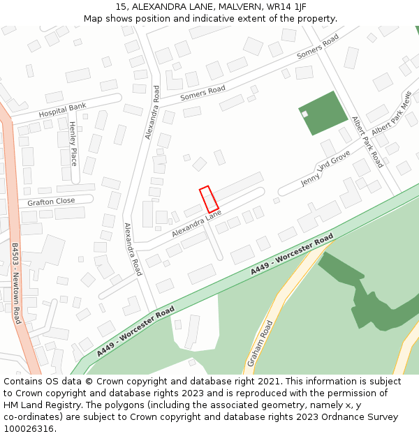 15, ALEXANDRA LANE, MALVERN, WR14 1JF: Location map and indicative extent of plot