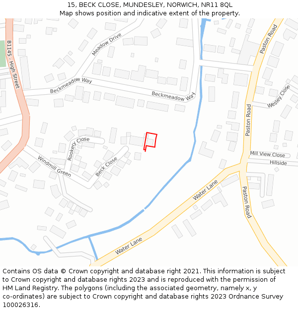 15, BECK CLOSE, MUNDESLEY, NORWICH, NR11 8QL: Location map and indicative extent of plot