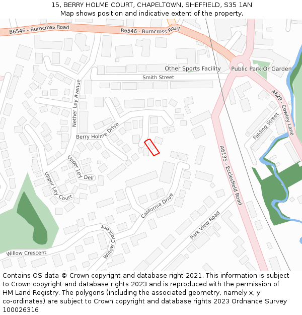 15, BERRY HOLME COURT, CHAPELTOWN, SHEFFIELD, S35 1AN: Location map and indicative extent of plot