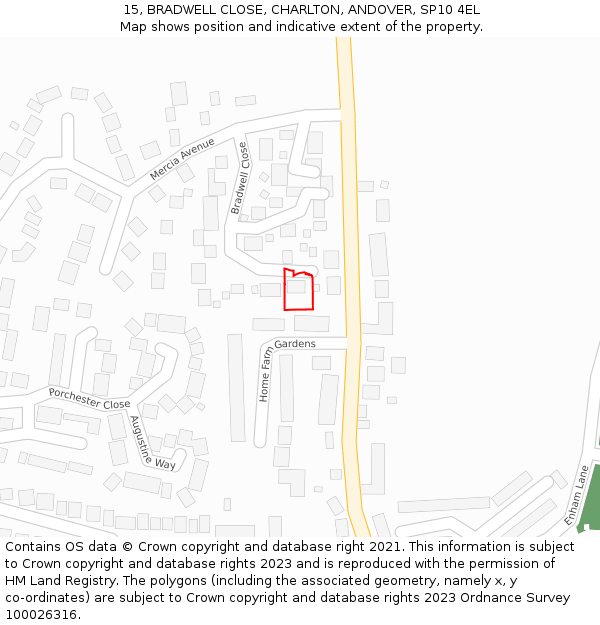 15, BRADWELL CLOSE, CHARLTON, ANDOVER, SP10 4EL: Location map and indicative extent of plot