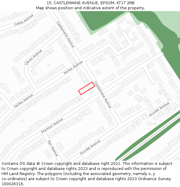 15, CASTLEMAINE AVENUE, EPSOM, KT17 2RB: Location map and indicative extent of plot