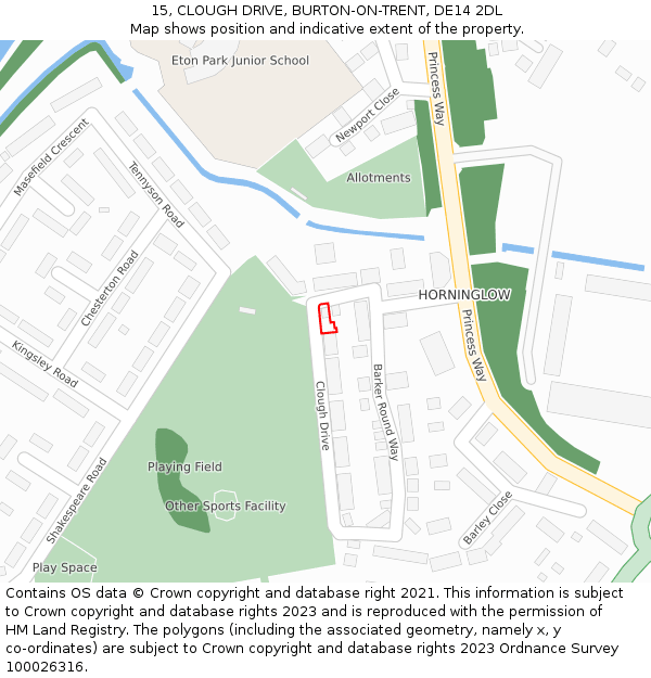 15, CLOUGH DRIVE, BURTON-ON-TRENT, DE14 2DL: Location map and indicative extent of plot