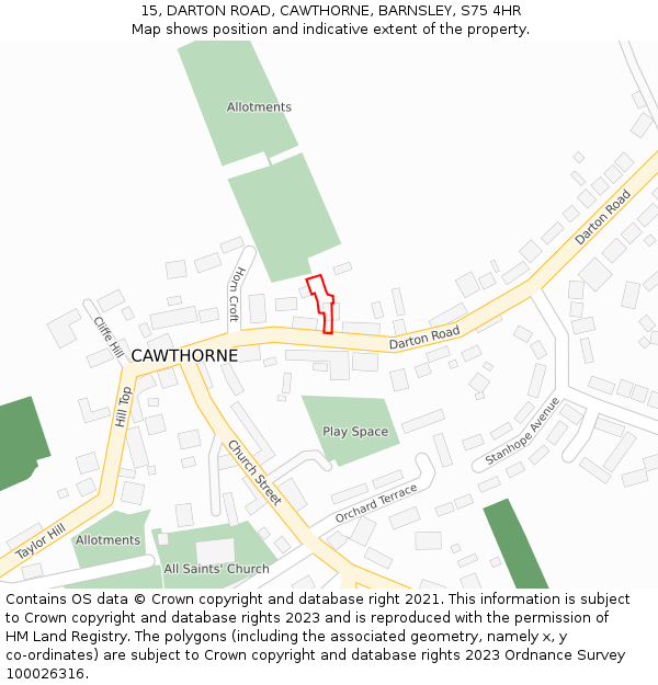 15, DARTON ROAD, CAWTHORNE, BARNSLEY, S75 4HR: Location map and indicative extent of plot