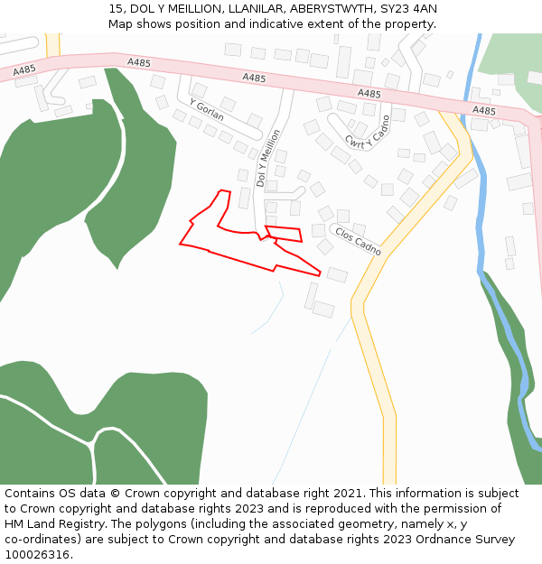 15, DOL Y MEILLION, LLANILAR, ABERYSTWYTH, SY23 4AN: Location map and indicative extent of plot