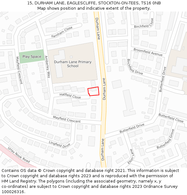 15, DURHAM LANE, EAGLESCLIFFE, STOCKTON-ON-TEES, TS16 0NB: Location map and indicative extent of plot