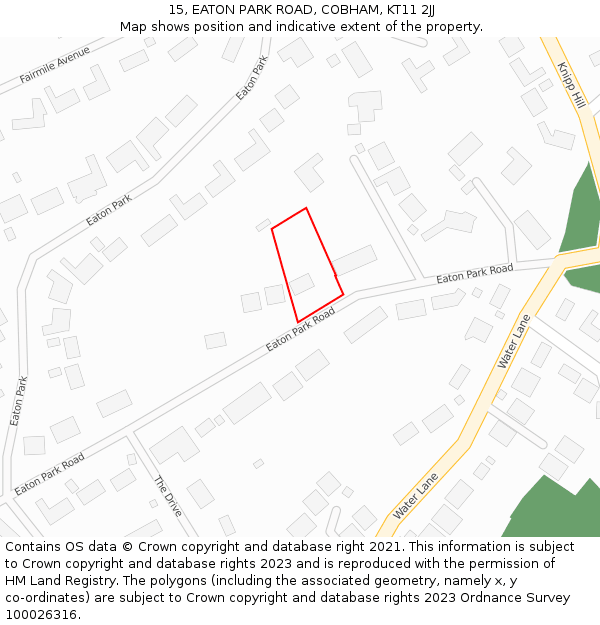 15, EATON PARK ROAD, COBHAM, KT11 2JJ: Location map and indicative extent of plot