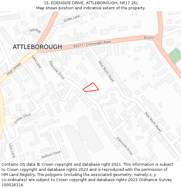 15, EDENSIDE DRIVE, ATTLEBOROUGH, NR17 2EL: Location map and indicative extent of plot