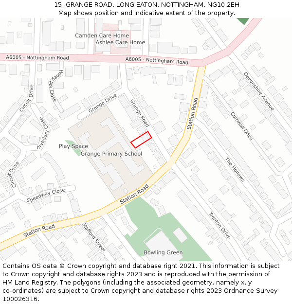 15, GRANGE ROAD, LONG EATON, NOTTINGHAM, NG10 2EH: Location map and indicative extent of plot