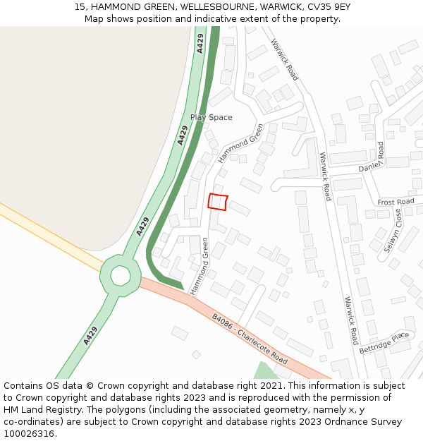 15, HAMMOND GREEN, WELLESBOURNE, WARWICK, CV35 9EY: Location map and indicative extent of plot