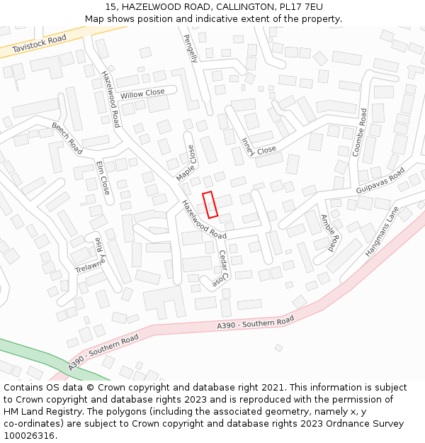 15, HAZELWOOD ROAD, CALLINGTON, PL17 7EU: Location map and indicative extent of plot