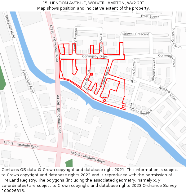 15, HENDON AVENUE, WOLVERHAMPTON, WV2 2RT: Location map and indicative extent of plot